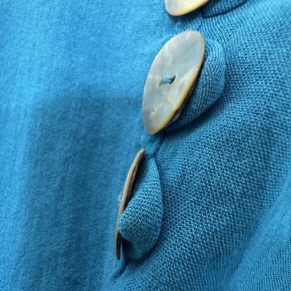 Fridaze Top Turquoise Blue Linen Popover Blouse XL Lagenlook Asymmetric Artsy - Picture 4 of 9